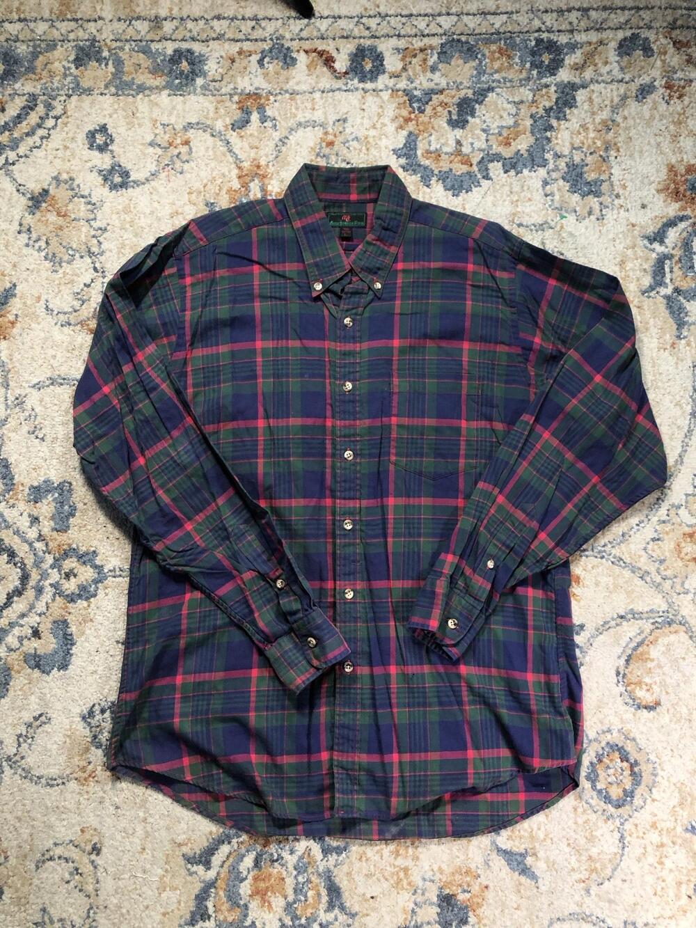 Vintage Abercrombie & Fitch Shirt Mens L Green Plaid Long Sleeve Button Down